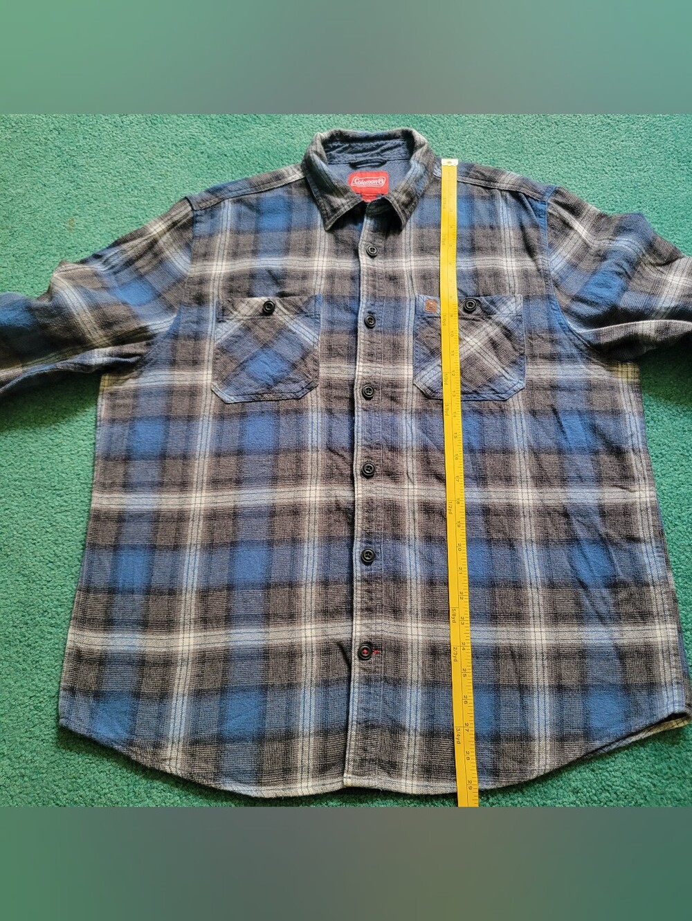 Coleman Mens XL Long Sleeve Button Down Blue Plaid Flannel Shirt - Picture 10 of 12